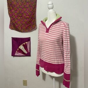 Vintage 2000s Y2K Tommy Hilfiger Pink Stripe Pullover Zip Up